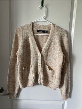 Vero Moda Cream Marled V-Neck Button Front Cardigan